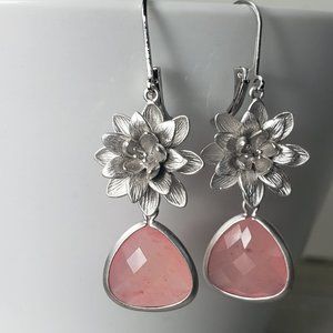 Lotus Flower Teardrop Earrings in Blush Pink